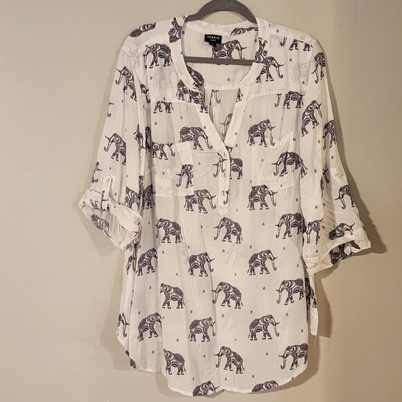 Torrid women 3 / 3X Harper Challis Elephant Print top blouse shirt - Picture 2 of 12
